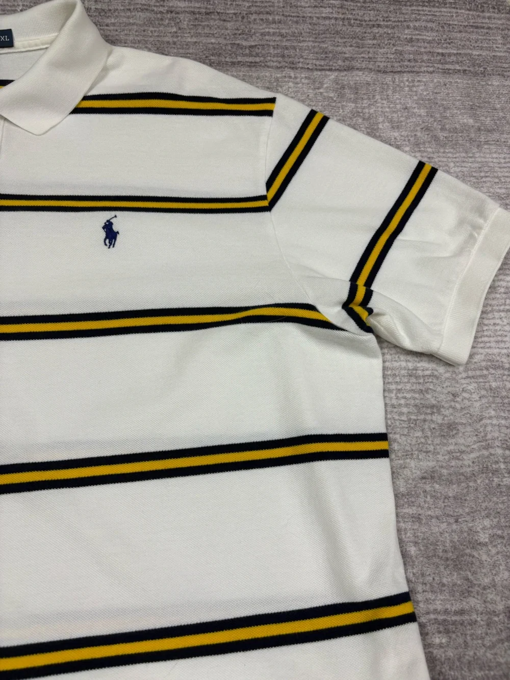 Ralph Lauren Mens Preppy Short Sleeve Polo Shirt Size XL White Striped Hi Lo
